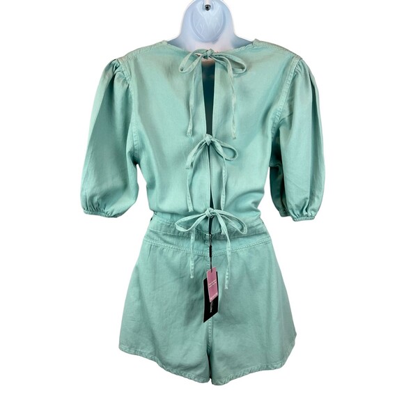 PrettyLittleThing Romper Womens 10 NWT Acid Green Cut-Out Front Denim Playsuit - Picture 6 of 13